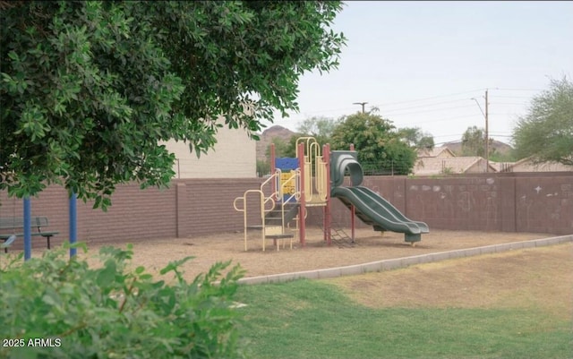 view of play area with fence