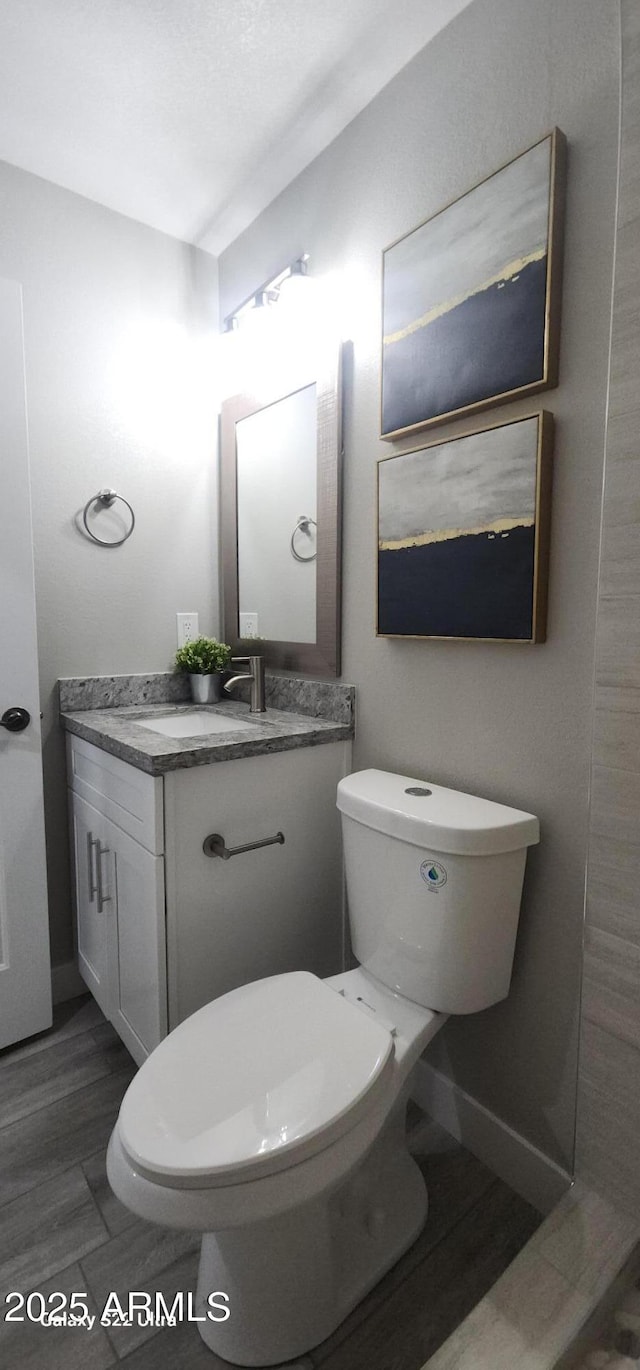 329 W Fairhaven Rd, Kearny, AZ 85137 - bathroom with vanity, toilet, baseboards, and wood finished floors