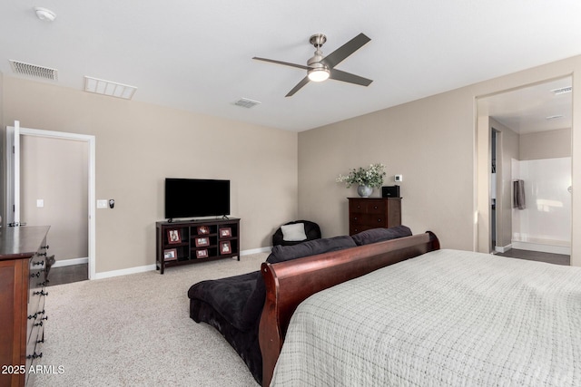 bedroom with carpet, visible vents, and baseboards