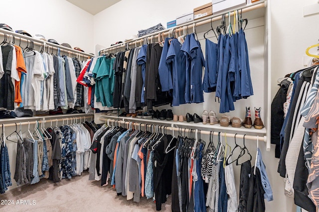 walk in closet featuring carpet floors