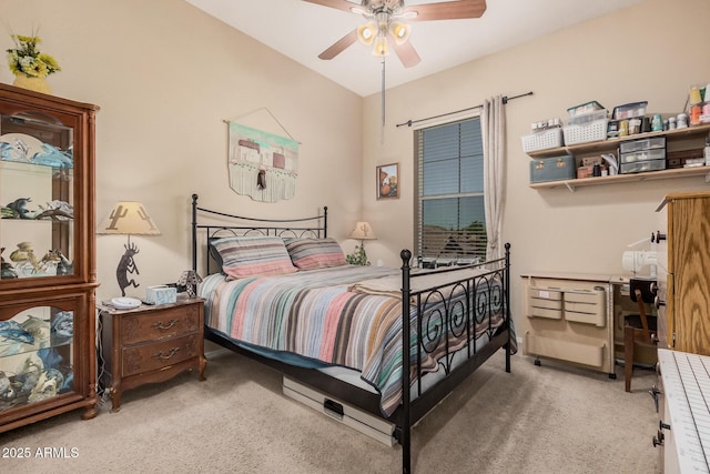 14575 W Mountain View Blvd Unit 12309, Surprise, AZ 85374 - bedroom featuring light carpet, vaulted ceiling, and a ceiling fan