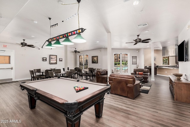 14575 W Mountain View Blvd Unit 12309, Surprise, AZ 85374 - rec room with a ceiling fan, wood finished floors, recessed lighting, and billiards table