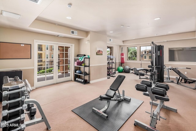 14575 W Mountain View Blvd Unit 12309, Surprise, AZ 85374 - exercise room featuring french doors, carpet floors, and recessed lighting