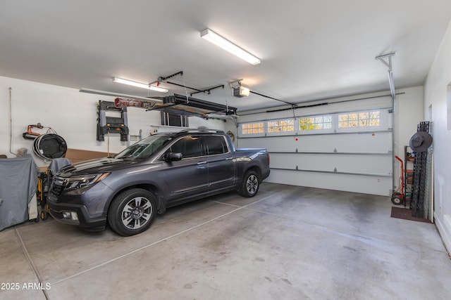 garage with a garage door opener