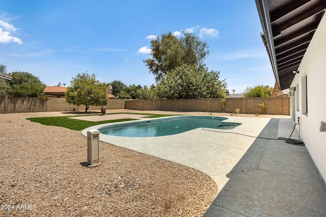 view of pool with a fenced in pool, a fenced backyard, and a patio