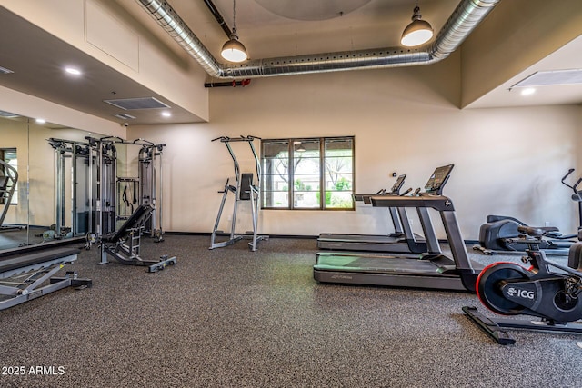 18502 N 98th Way, Scottsdale, AZ 85255 - exercise room with a towering ceiling