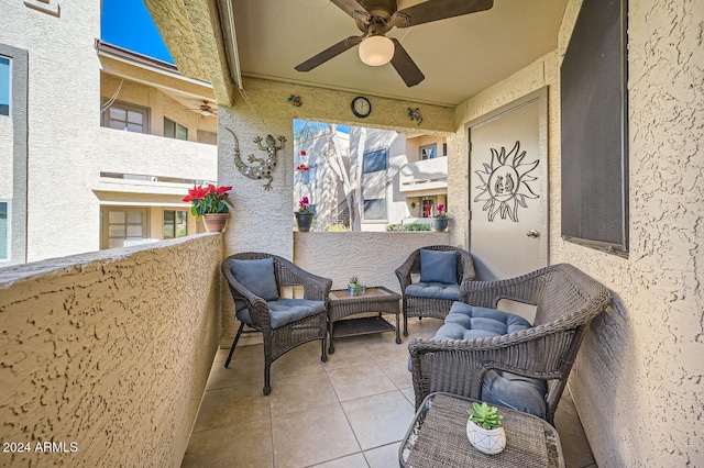 balcony with ceiling fan