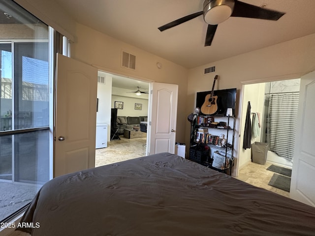 bedroom with visible vents and ceiling fan