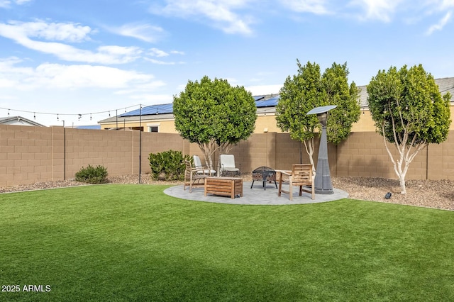 view of yard with a fenced backyard and a patio area