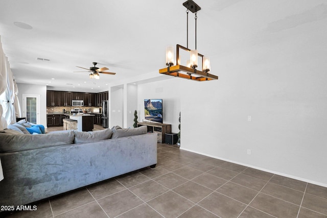 3436 E Gary Way, Gilbert, AZ 85234 - living area with recessed lighting, baseboards, ceiling fan, visible vents, and tile patterned floors