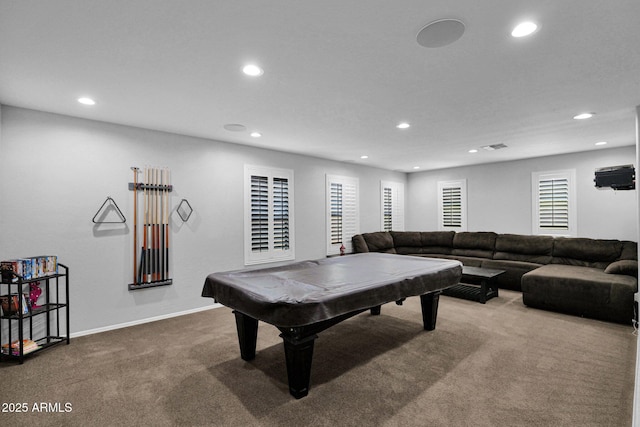 3436 E Gary Way, Gilbert, AZ 85234 - game room with baseboards, pool table, recessed lighting, and carpet