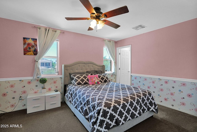 3436 E Gary Way, Gilbert, AZ 85234 - bedroom featuring carpet flooring, multiple windows, visible vents, and wainscoting