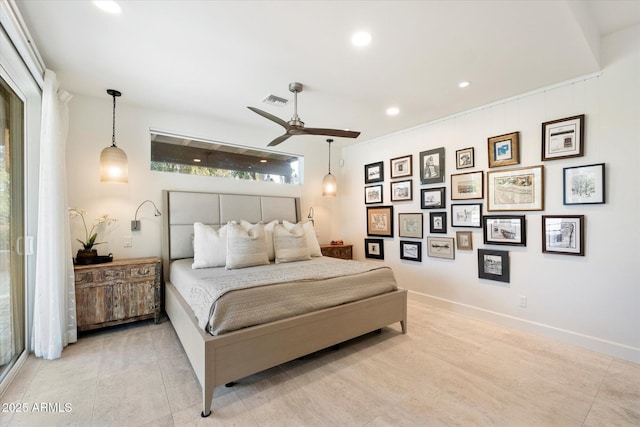 bedroom featuring ceiling fan