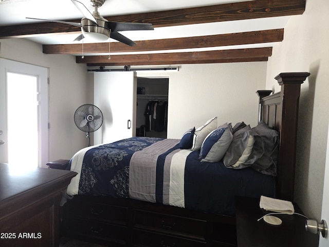 144 N Cactus Rd, Apache Junction, AZ 85119 - bedroom featuring beamed ceiling, a closet, and ceiling fan