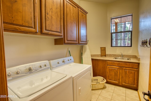 2721 W Snowberry Loop, Show Low, AZ 85901 - laundry area with cabinet space, washer and clothes dryer, and light tile patterned floors