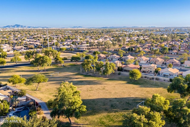 drone / aerial view featuring a mountain view