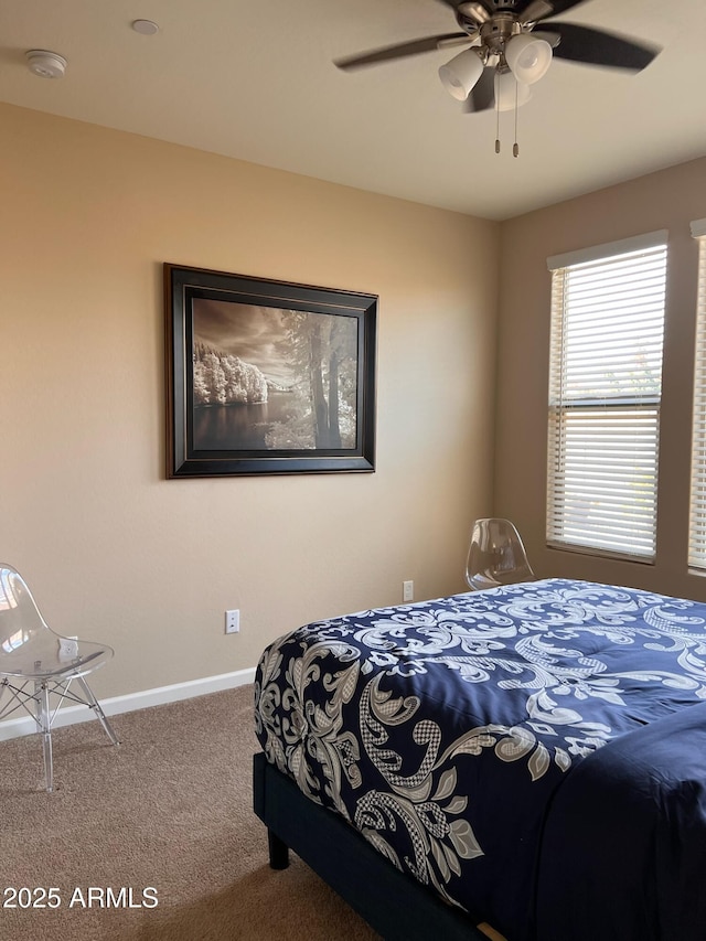 bedroom featuring carpet flooring and ceiling fan