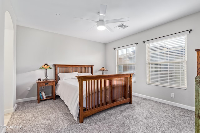 bedroom featuring ceiling fan and carpet floors