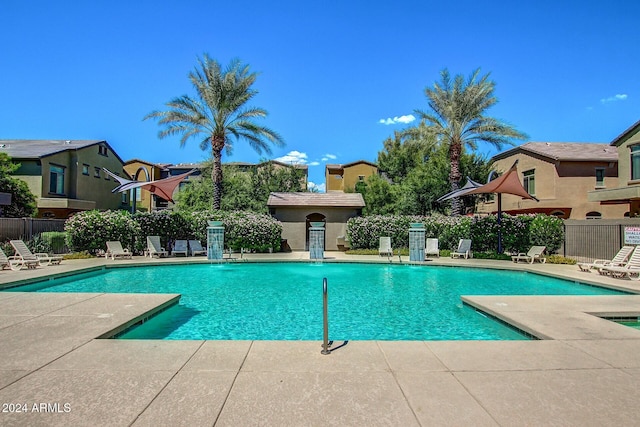 view of swimming pool featuring a patio