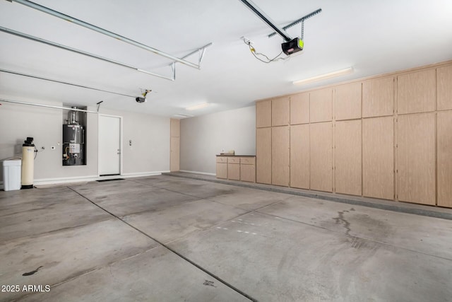 garage featuring a garage door opener and gas water heater