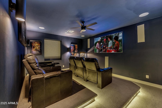 2652 E Pelican Ct, Gilbert, AZ 85297 - home theater with carpet floors, ceiling fan, and recessed lighting