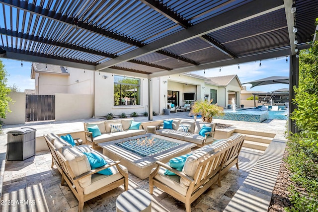 2652 E Pelican Ct, Gilbert, AZ 85297 - view of patio / terrace with outdoor lounge area, a pergola, and an infinity pool