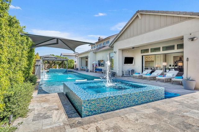 2652 E Pelican Ct, Gilbert, AZ 85297 - view of pool with an outdoor living space, a patio area, and a pool with connected hot tub