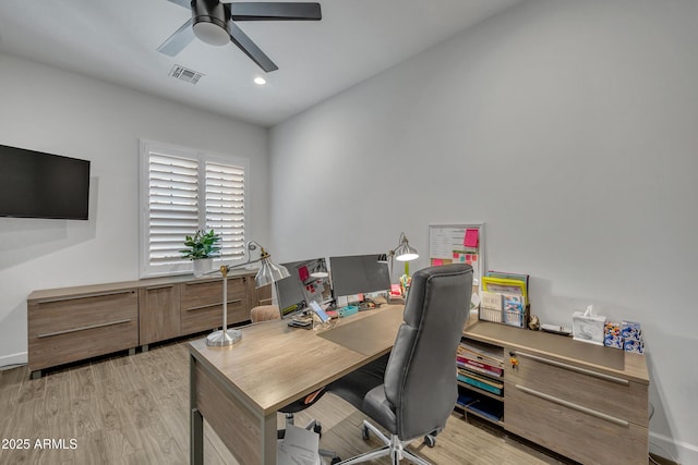 2652 E Pelican Ct, Gilbert, AZ 85297 - home office with ceiling fan, light wood-style flooring, and recessed lighting