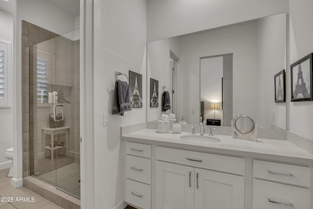 2652 E Pelican Ct, Gilbert, AZ 85297 - bathroom featuring vanity, ensuite bath, a shower stall, and tile patterned floors