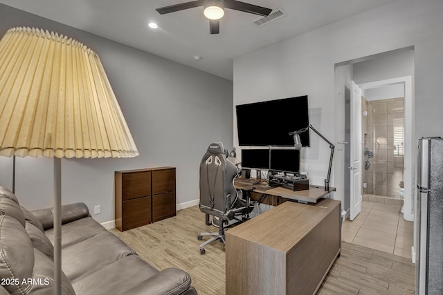 2652 E Pelican Ct, Gilbert, AZ 85297 - office space with a ceiling fan, light wood finished floors, and recessed lighting
