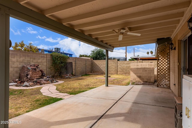 view of patio with ceiling fan