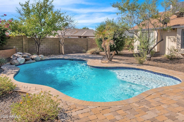 view of pool featuring a fenced backyard and a fenced in pool