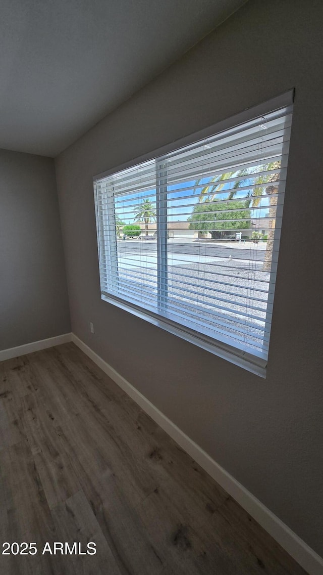 empty room featuring baseboards and wood finished floors