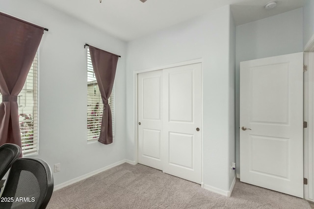 interior space with light colored carpet and a closet