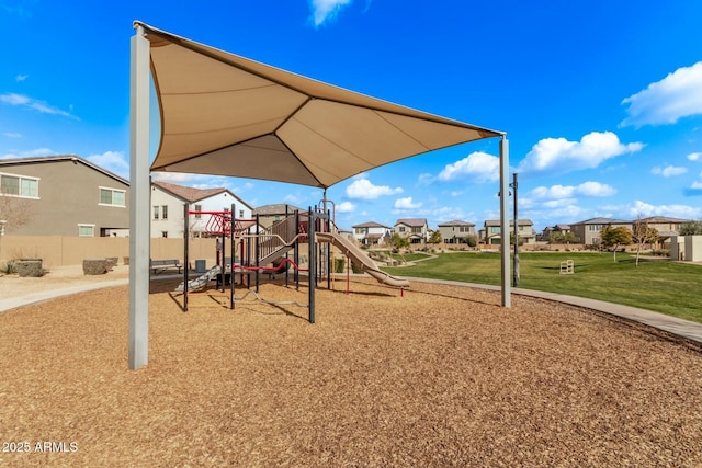 view of jungle gym featuring a yard