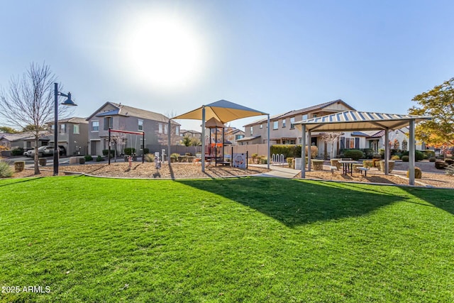 view of yard with a gazebo and a playground