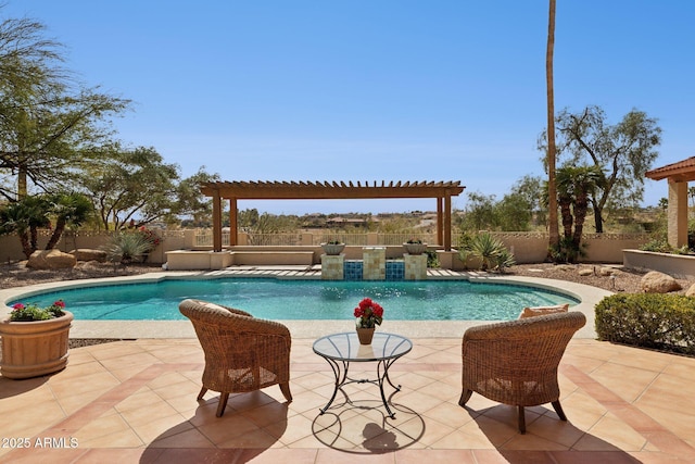 view of pool featuring a fenced in pool, a fenced backyard, and a patio