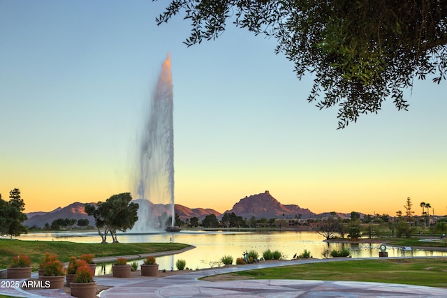 view of water feature with a mountain view