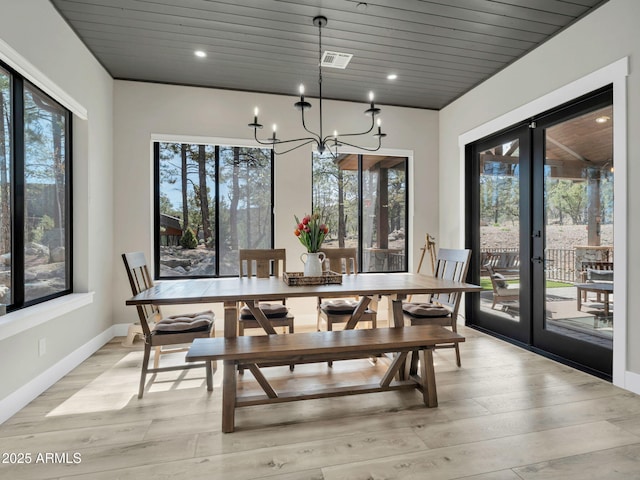 1137 Timbernook Xing, Williams, AZ 86046 - dining room featuring a chandelier, light wood-style flooring, plenty of natural light, french doors, and wood ceiling
