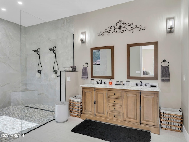 1137 Timbernook Xing, Williams, AZ 86046 - bathroom with walk in shower, double vanity, and recessed lighting