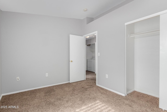 125 S 56th St Unit 124, Mesa, AZ 85206 - unfurnished bedroom with washer / dryer, carpet flooring, a closet, and baseboards