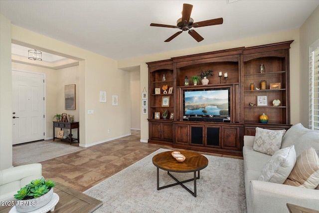 living room with ceiling fan