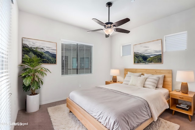 bedroom featuring carpet flooring and ceiling fan