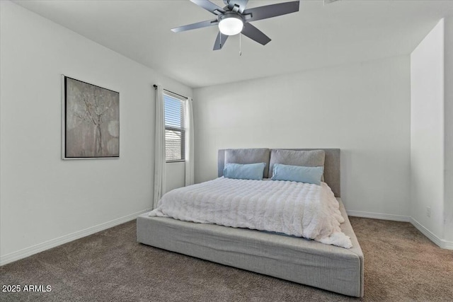 bedroom featuring ceiling fan and carpet floors