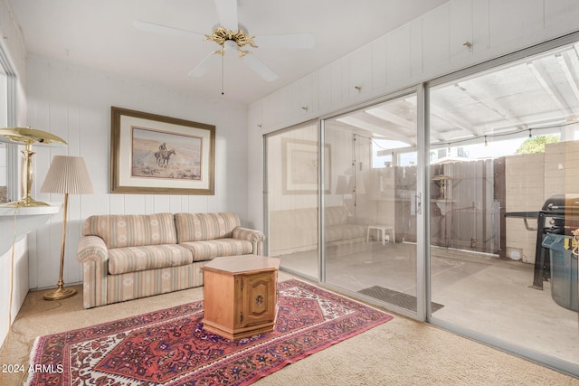 living room with ceiling fan