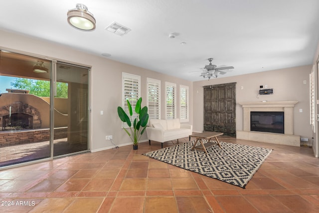 living room with ceiling fan