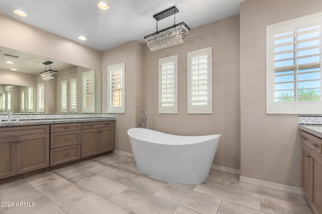 bathroom featuring a bath, vanity, and plenty of natural light