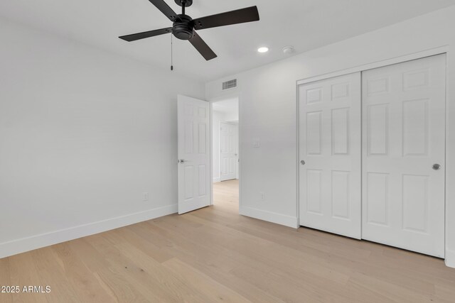 220 N 22nd Pl Unit 2036, Mesa, AZ 85213 - unfurnished bedroom with recessed lighting, light wood-style floors, a closet, and ceiling fan
