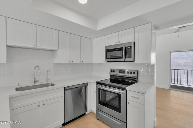 220 N 22nd Pl Unit 2036, Mesa, AZ 85213 - kitchen with appliances with stainless steel finishes, light countertops, white cabinets, and light wood-type flooring