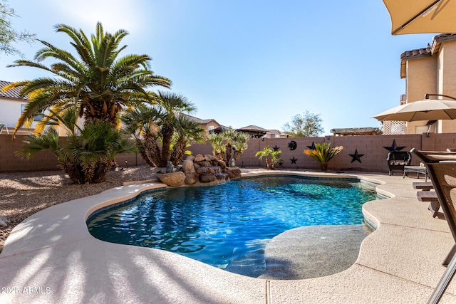 view of swimming pool with a patio area